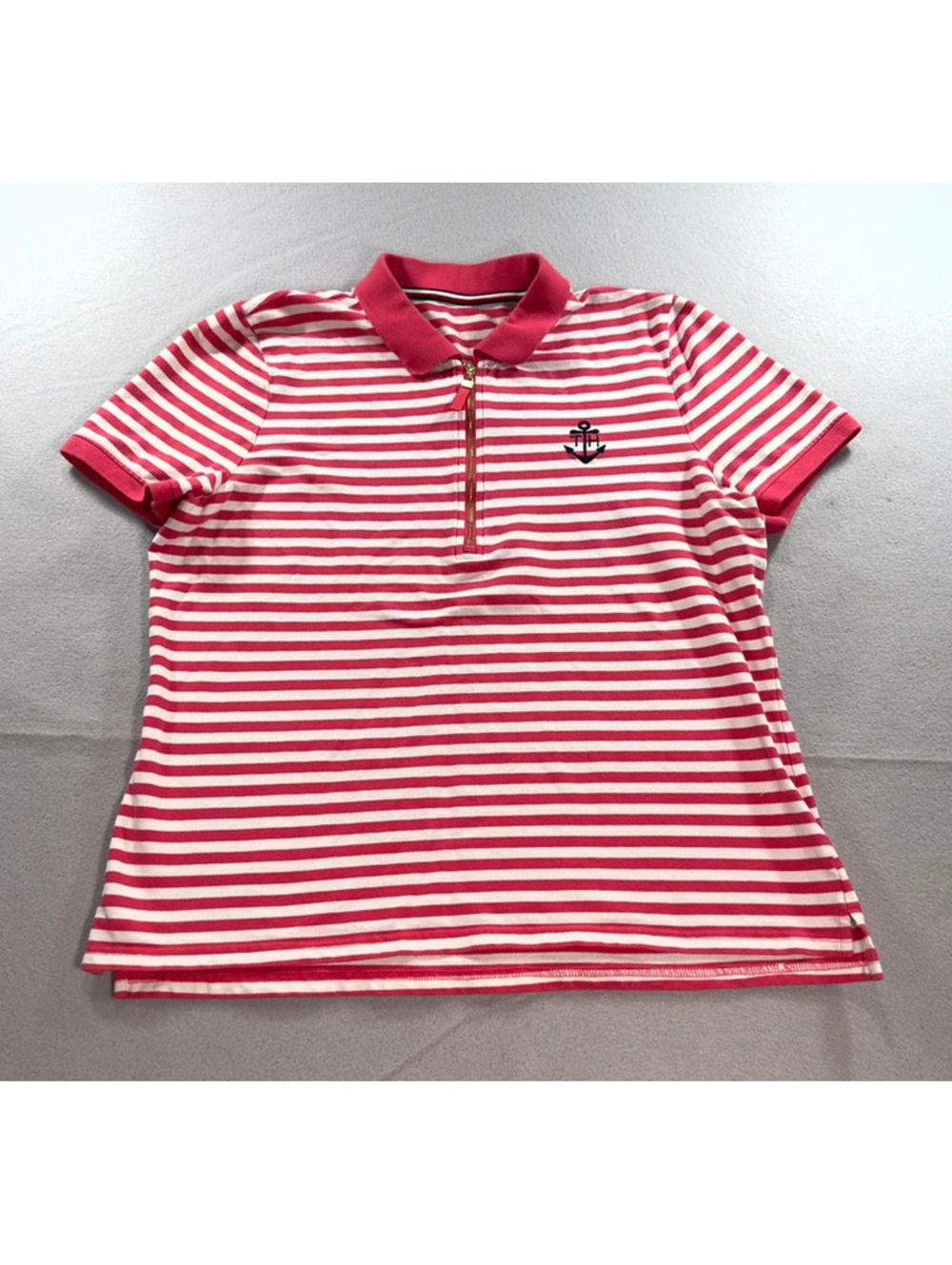 Tommy Hilfiger Women’s Red & White Striped Quarter-Zip Polo Top M G00118